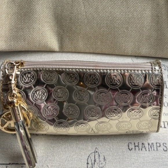 Michael Kors Handbags - Michael Kors Gold Metallic Logo Makeup bag NWOT